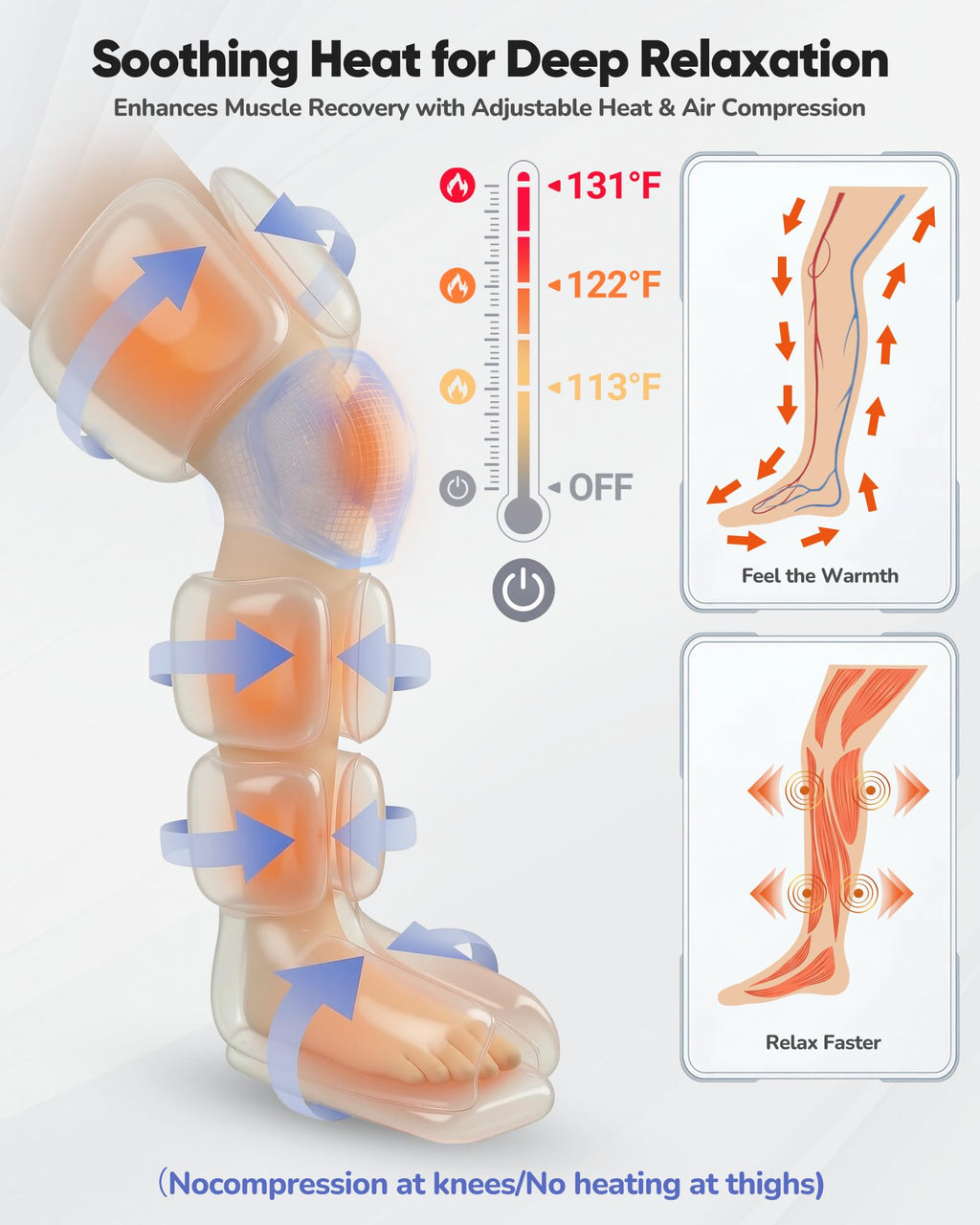Air Compression Leg Massager with Heat, 9 Intensity, 4 Modes, 3 Heating U223