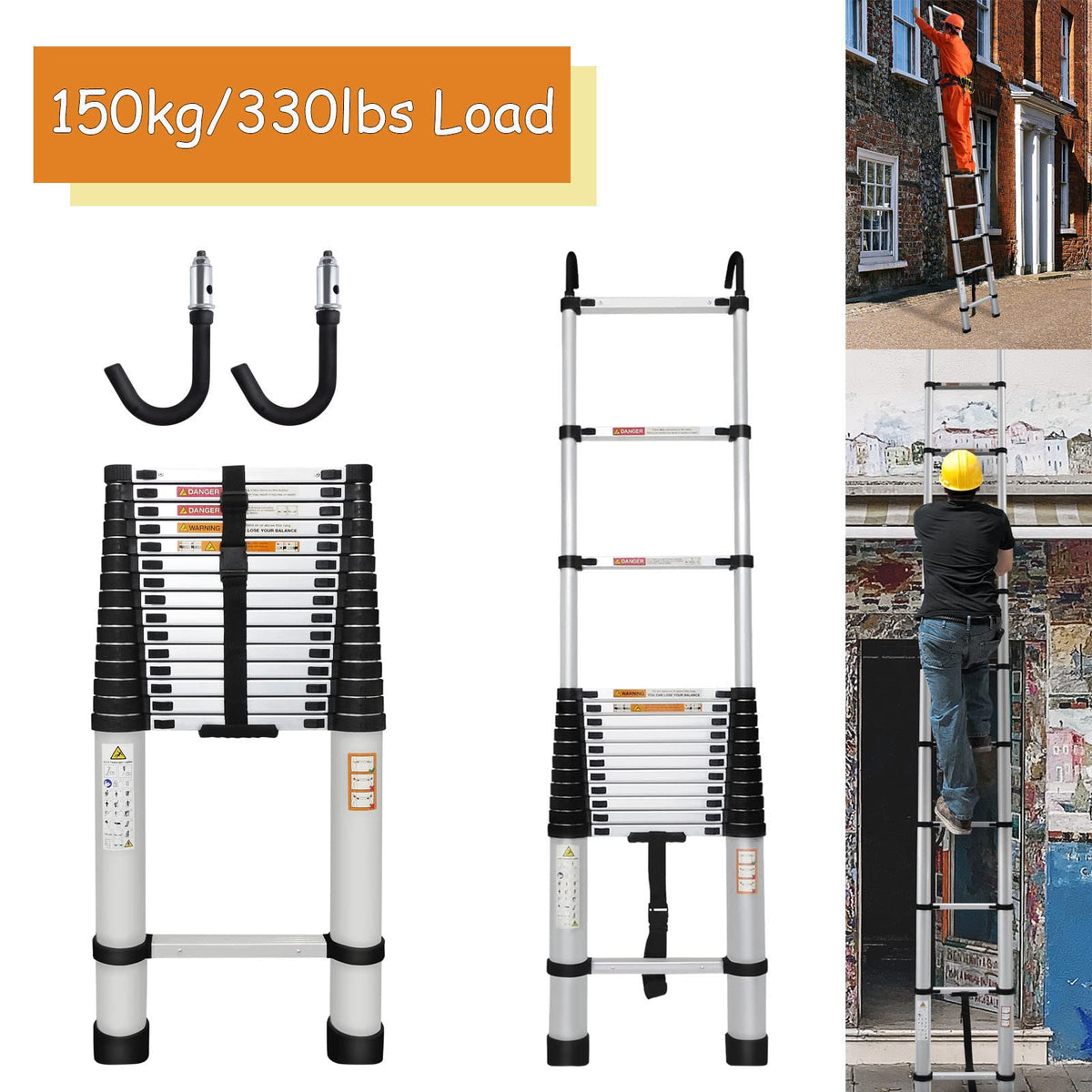 20.3ft Aluminum Telescoping Ladder with Hooks N123