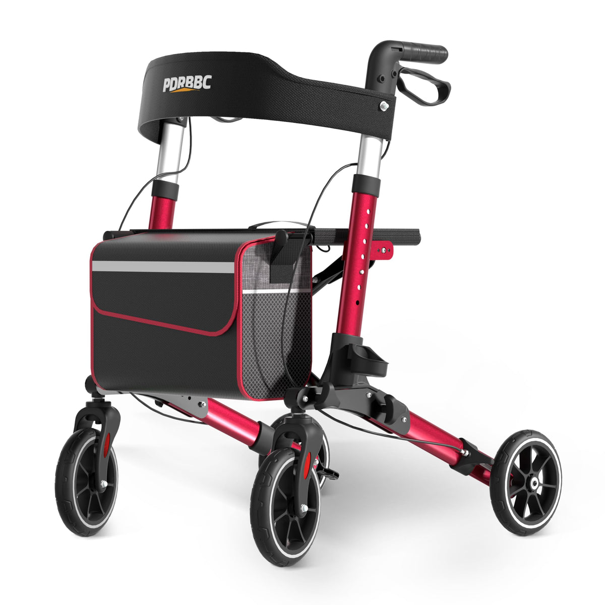 Red Foldable Lightweight Aluminum Rollator Walker with Seat and Brakes N402