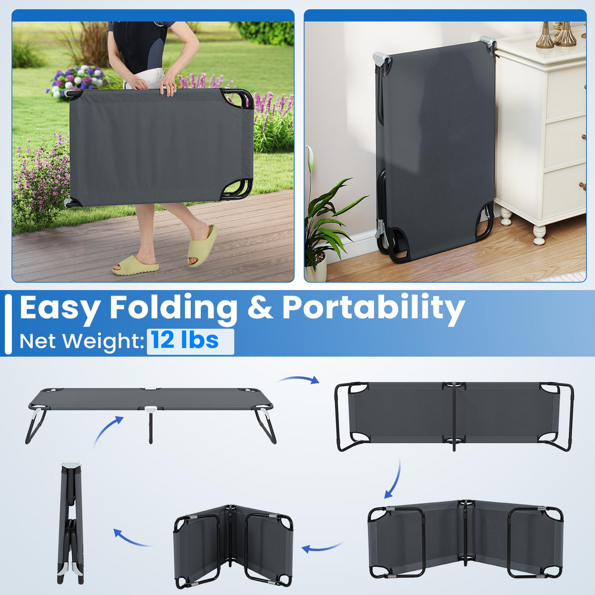 Folding Camping Cot Portable Ultralight Compact Sleeping Cot Bed Oxford Fabric L107538