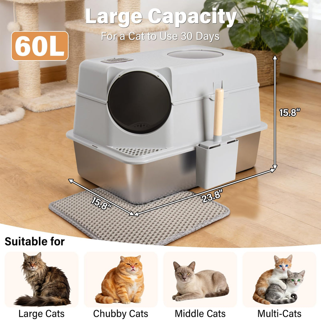 XL Stainless Steel Enclosed Cat Litter Box with Lid A56101