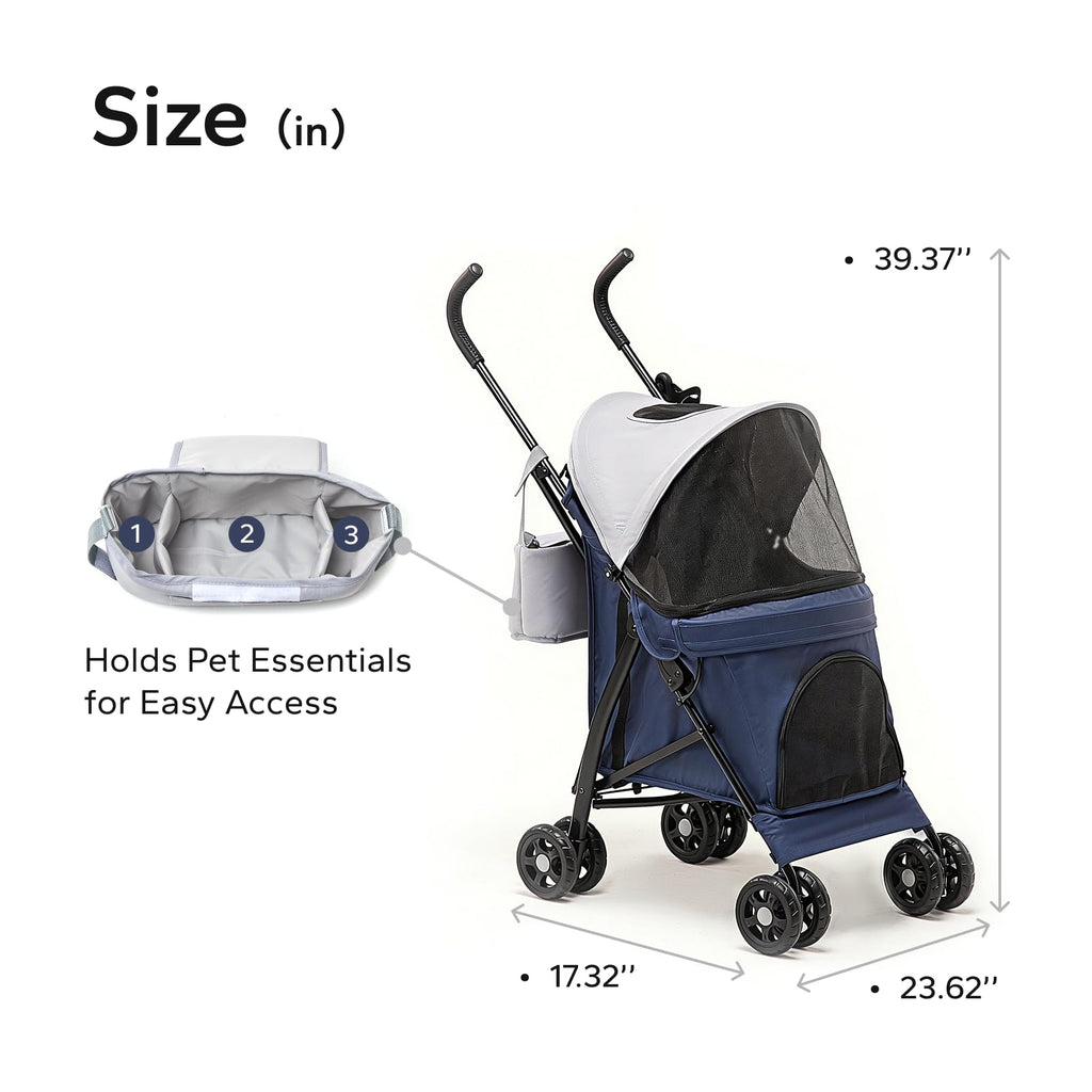 Foldable Pet Stroller for Small Dogs & Cats, 10 lbs, Blue Gray H637723