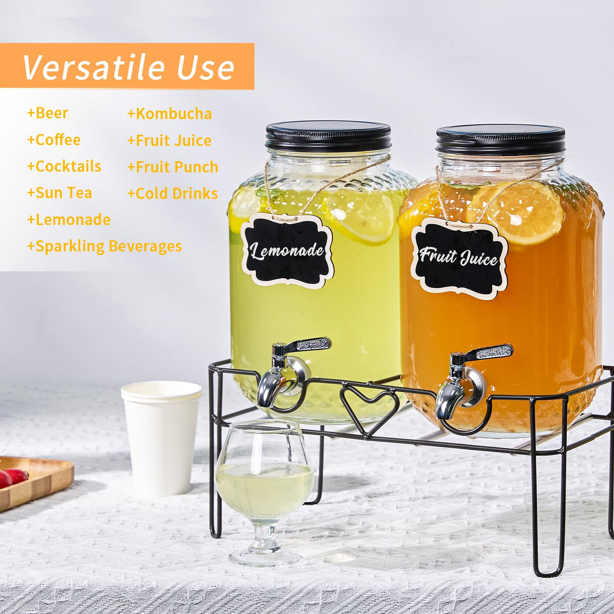 1 Gallon Glass Beverage Dispenser with Stand and Fruit Infuser K6590