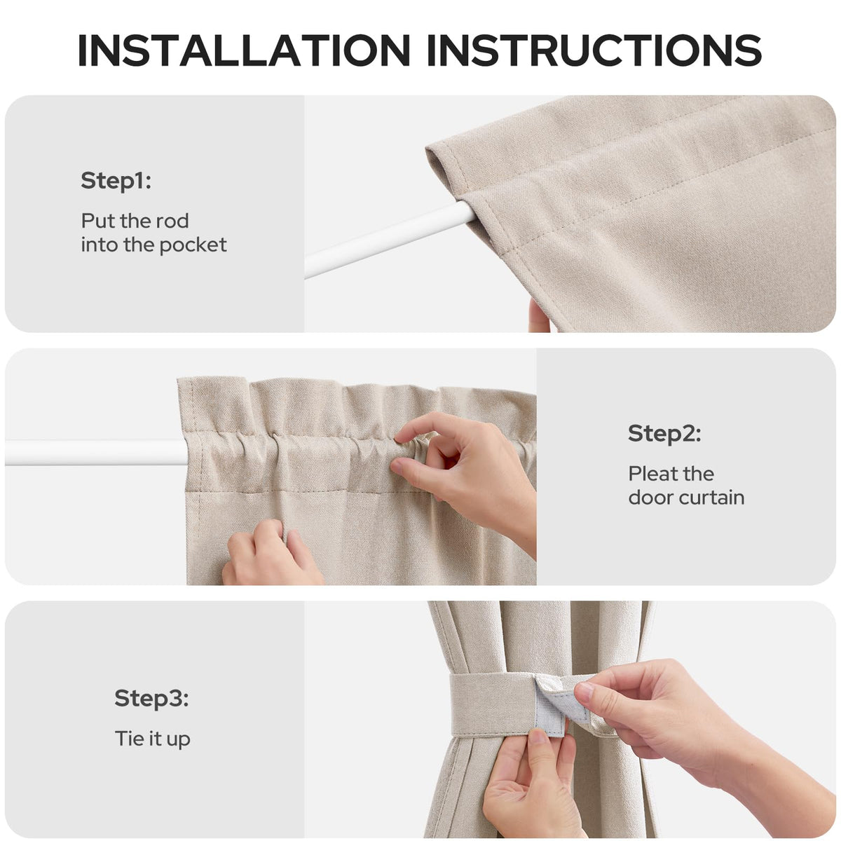 100% Blackout Linen Door Curtains 26x72 Inch J272693
