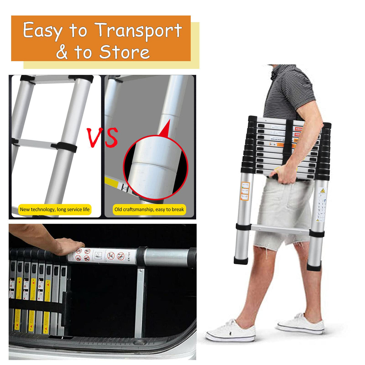 20.3ft Aluminum Telescoping Ladder with Hooks N123