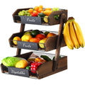 3 Tier Wooden Fruit Basket with Banana Hangers E9907