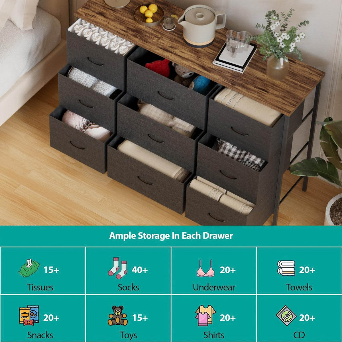 Black 9 Drawer Dresser U852