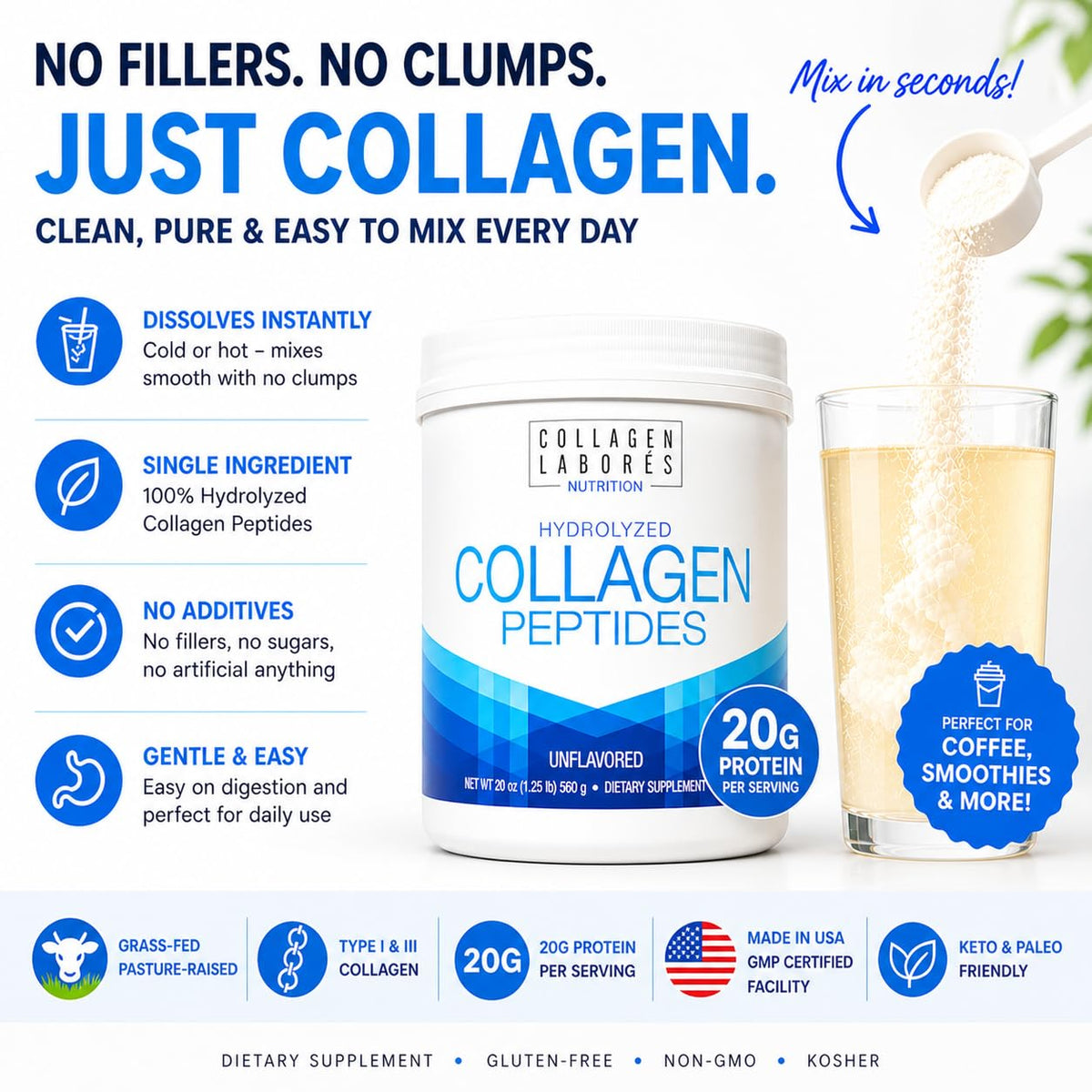 Hydrolyzed Collagen Peptides 20 oz Unflavored Powder T100494
