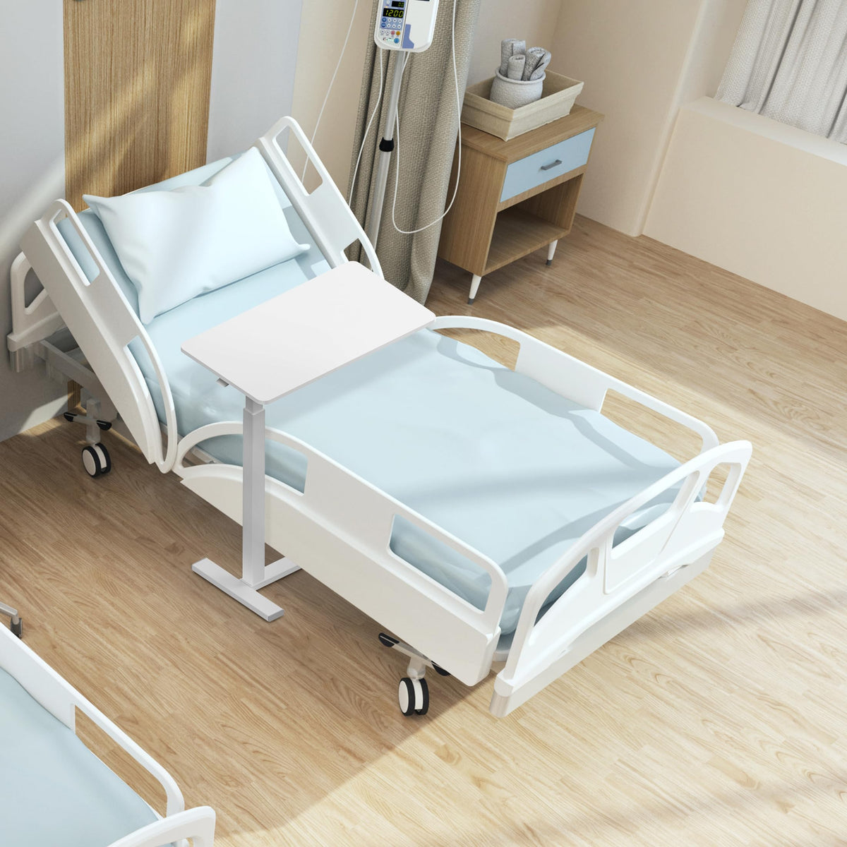 Hospital Over Bed Table with Wheels White J907
