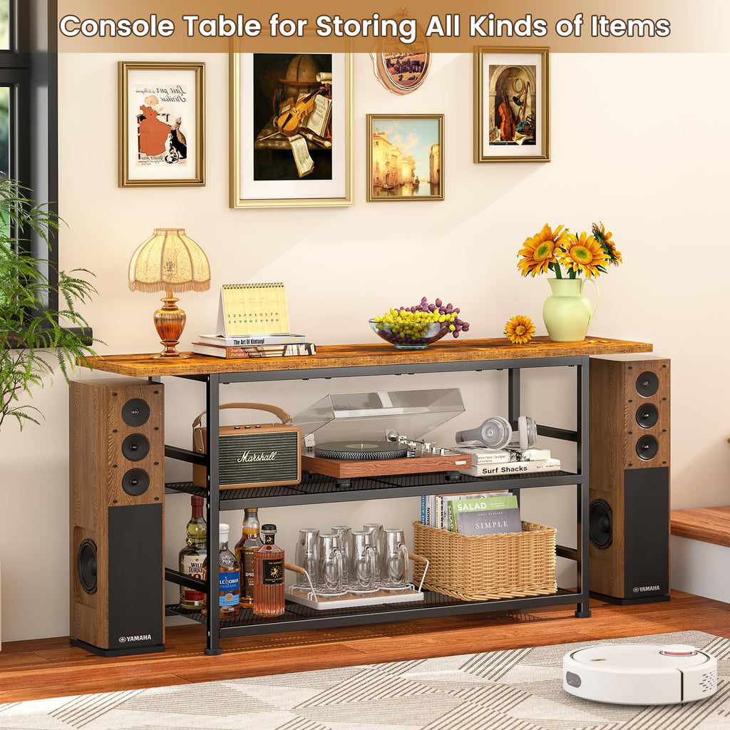 Rustic Brown TV Stand up to 55 Inch with 3 Tier Storage Shelves Z940
