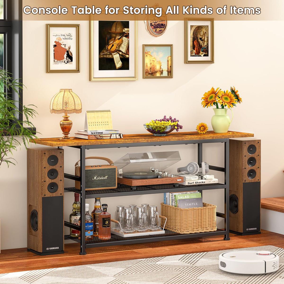 Rustic Brown TV Stand up to 55 Inch with 3 Tier Storage Shelves Z940