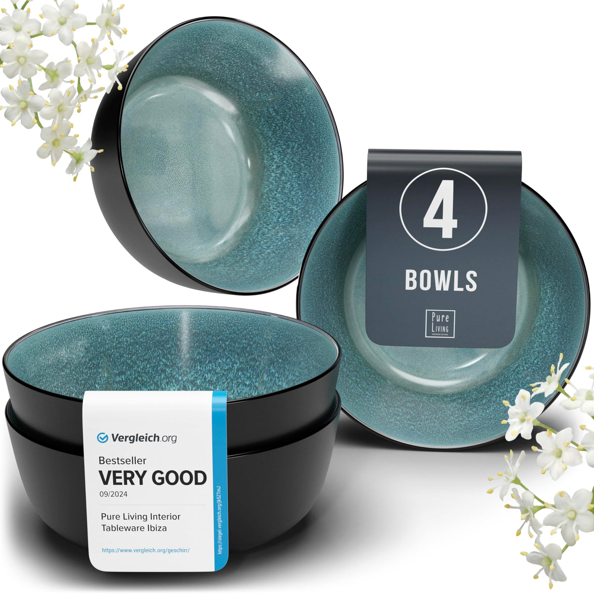 Stoneware Cereal Bowls Set of 4, 27 oz Ceramic Soup Bowl M4601