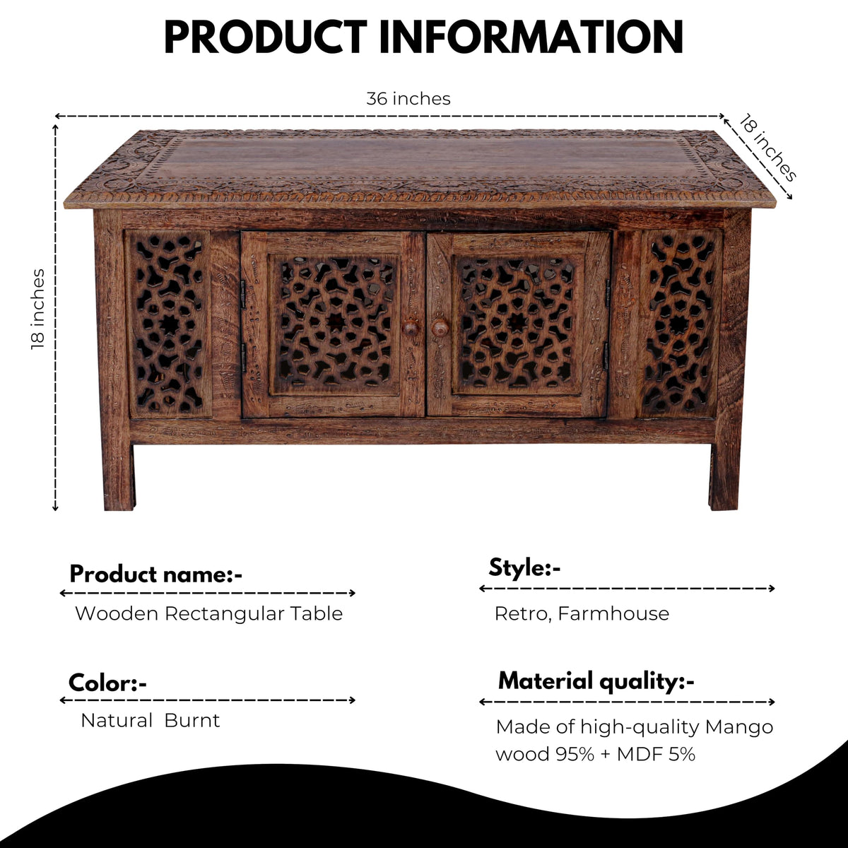 Hand-Carved Mango Wood Coffee Table Q781