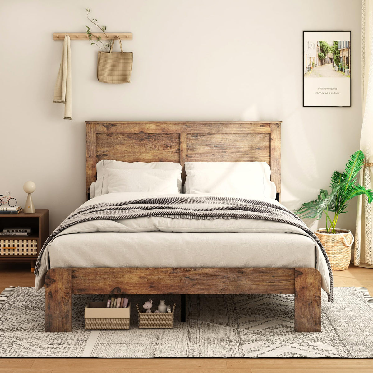 Wood Full Size Bed Frame with Headboard and Footboard P540336