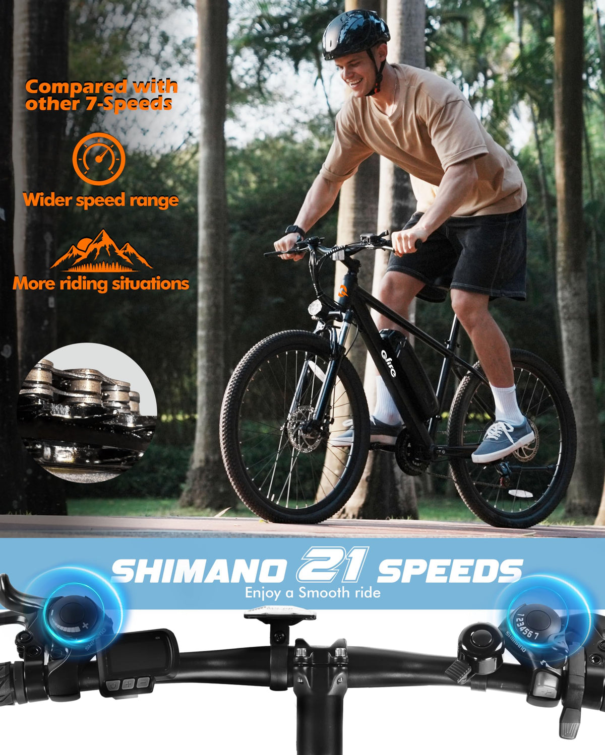 Electric Bike 21-Speed 1000W 48V 375Wh 26X2.1 Tire E-MTB B740569