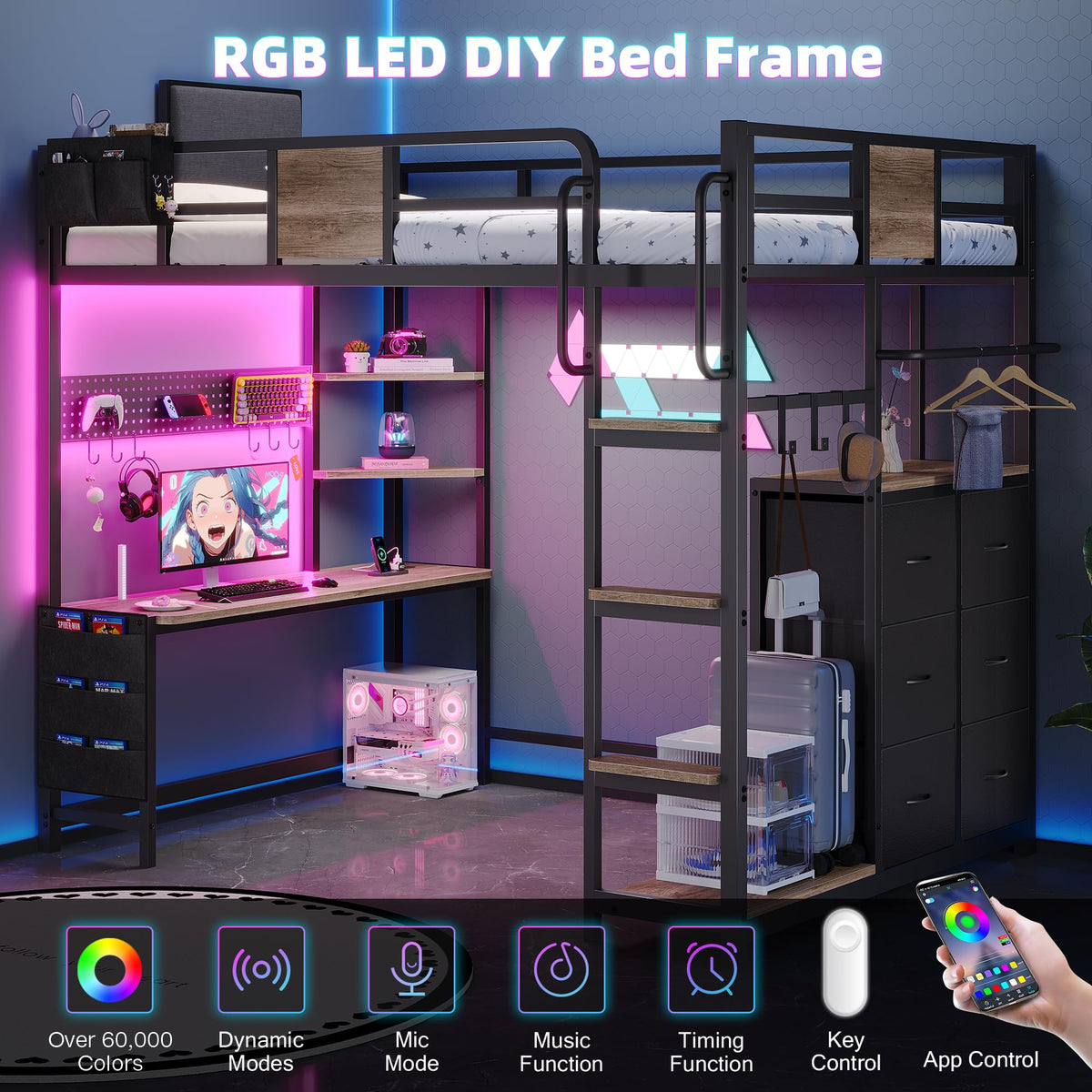 Twin Loft Bed with Storage and 6 Drawers J2655