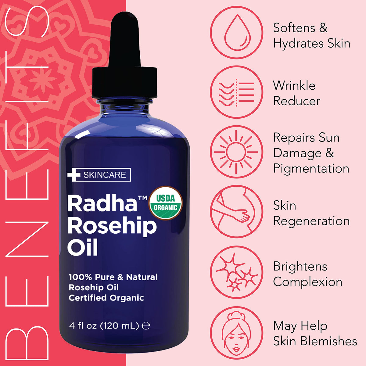 4 oz Organic Rosehip Seed Oil Cold Pressed V1830
