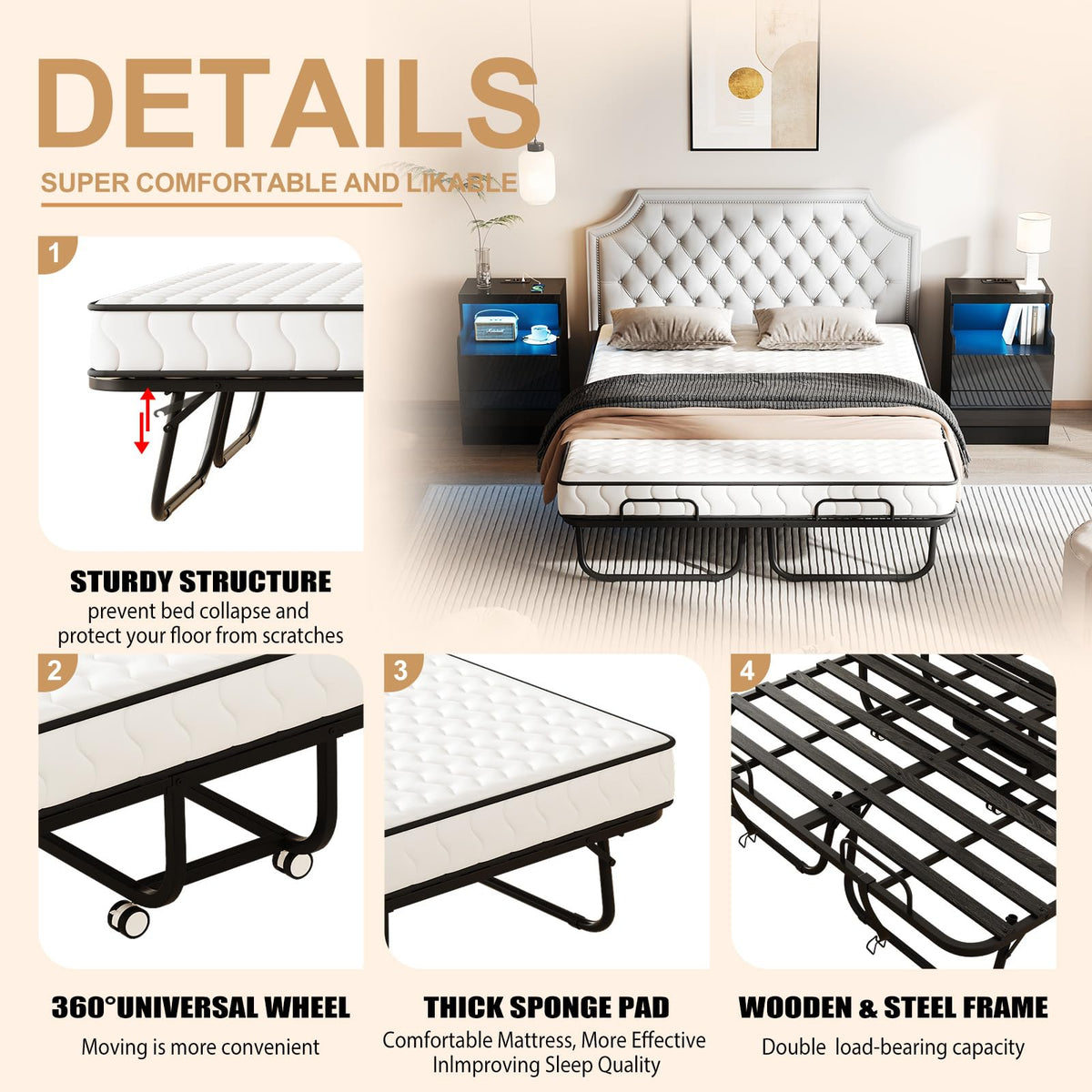 Full Size Folding Bed with 5" Memory Foam Mattress H206