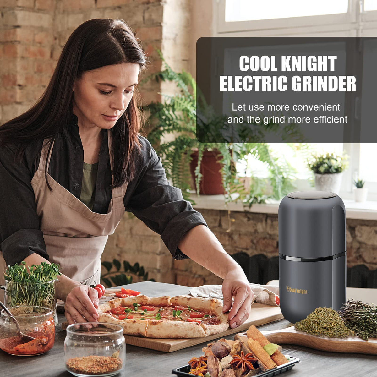 Electric Herb Grinder with Pollen Catcher 7.5" Grey T8497