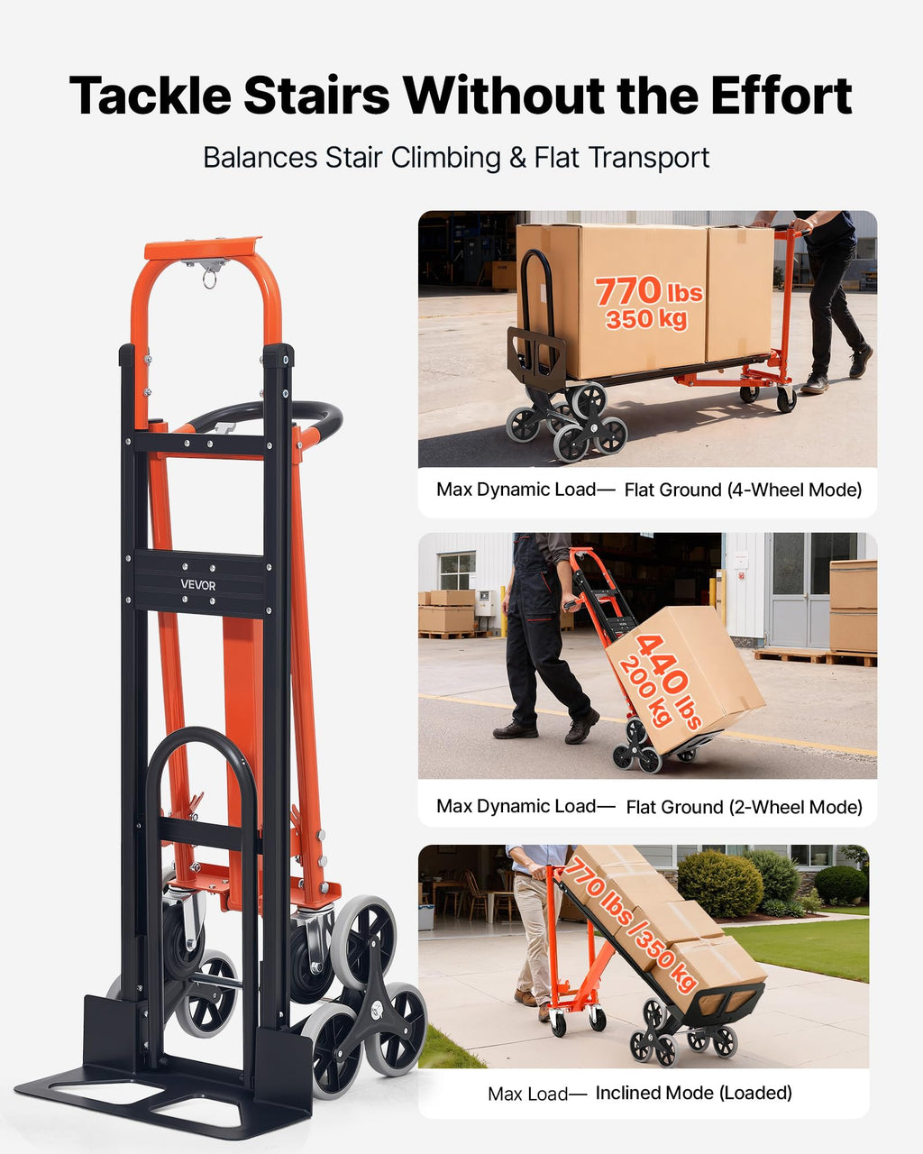3 in 1 Convertible Stair Climbing Cart 770 lbs Folding Hand Truck Dolly E37664