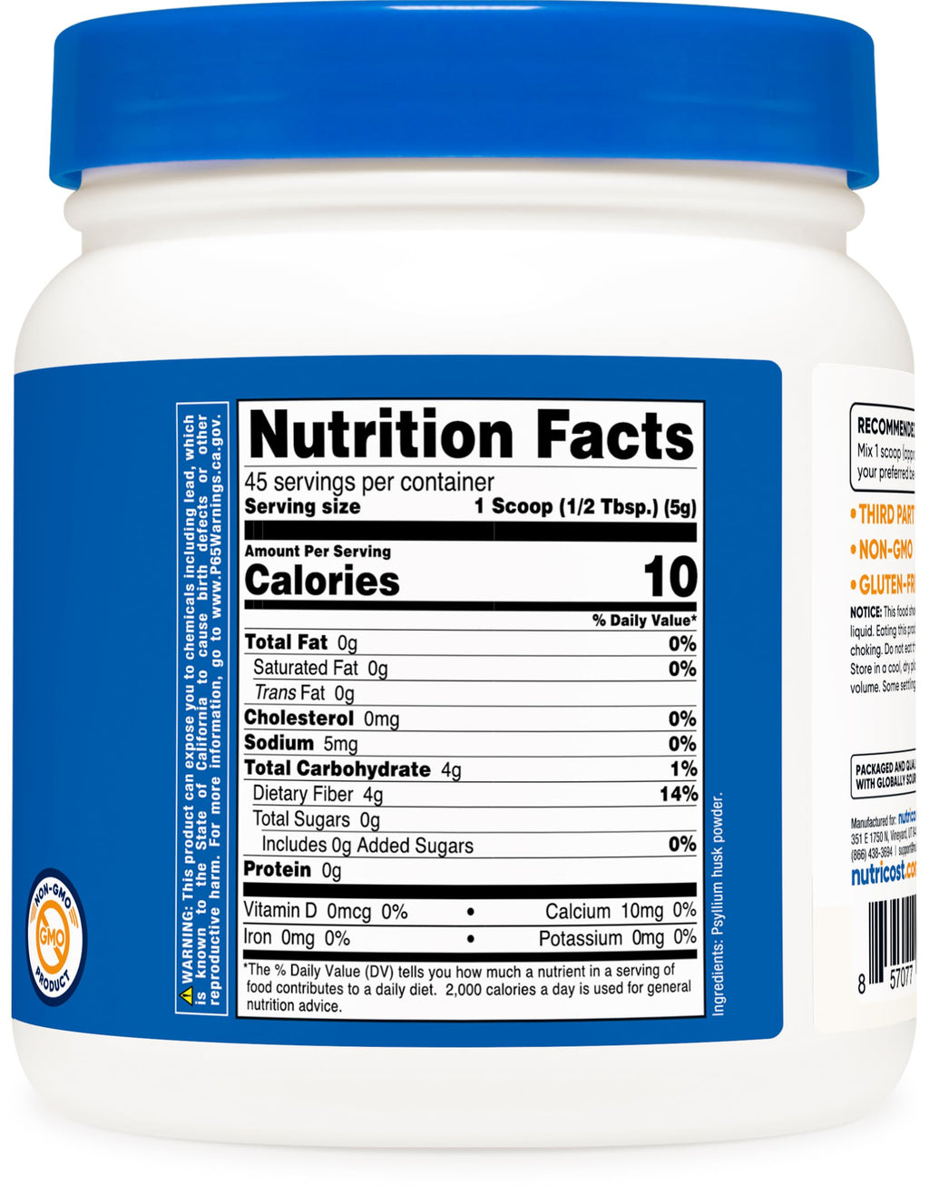 Psyllium Whole Husk Powder 8.1oz Gluten Free Non-GMO P505074