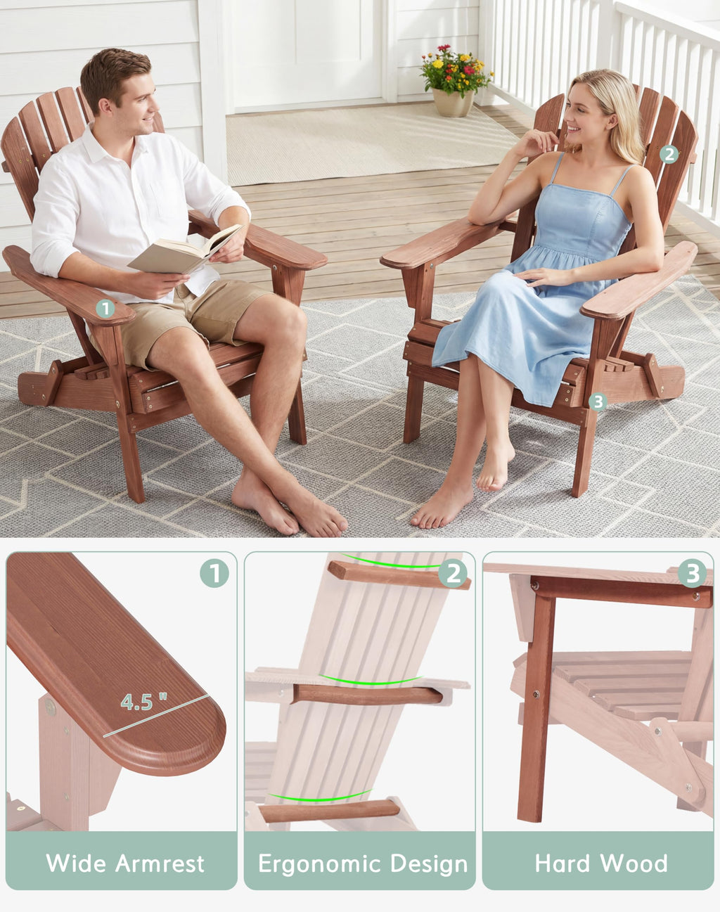Wooden Folding Adirondack Chair Set of 2 I2784