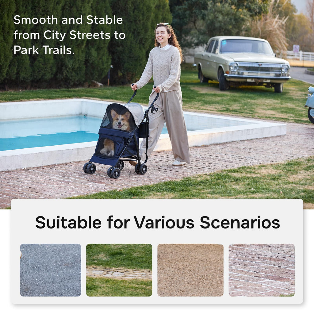 Foldable Pet Stroller for Small Dogs & Cats, 10 lbs, Blue Gray H637723