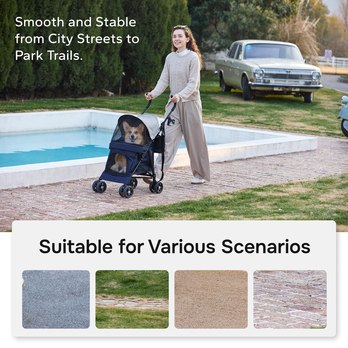 Foldable Pet Stroller for Small Dogs & Cats, 10 lbs, Blue Gray H637723