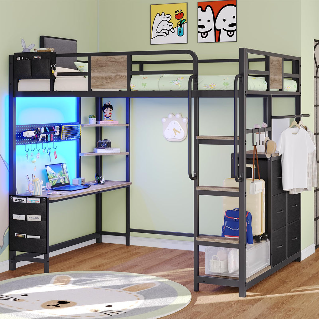 Twin Loft Bed with Storage and 6 Drawers J2655
