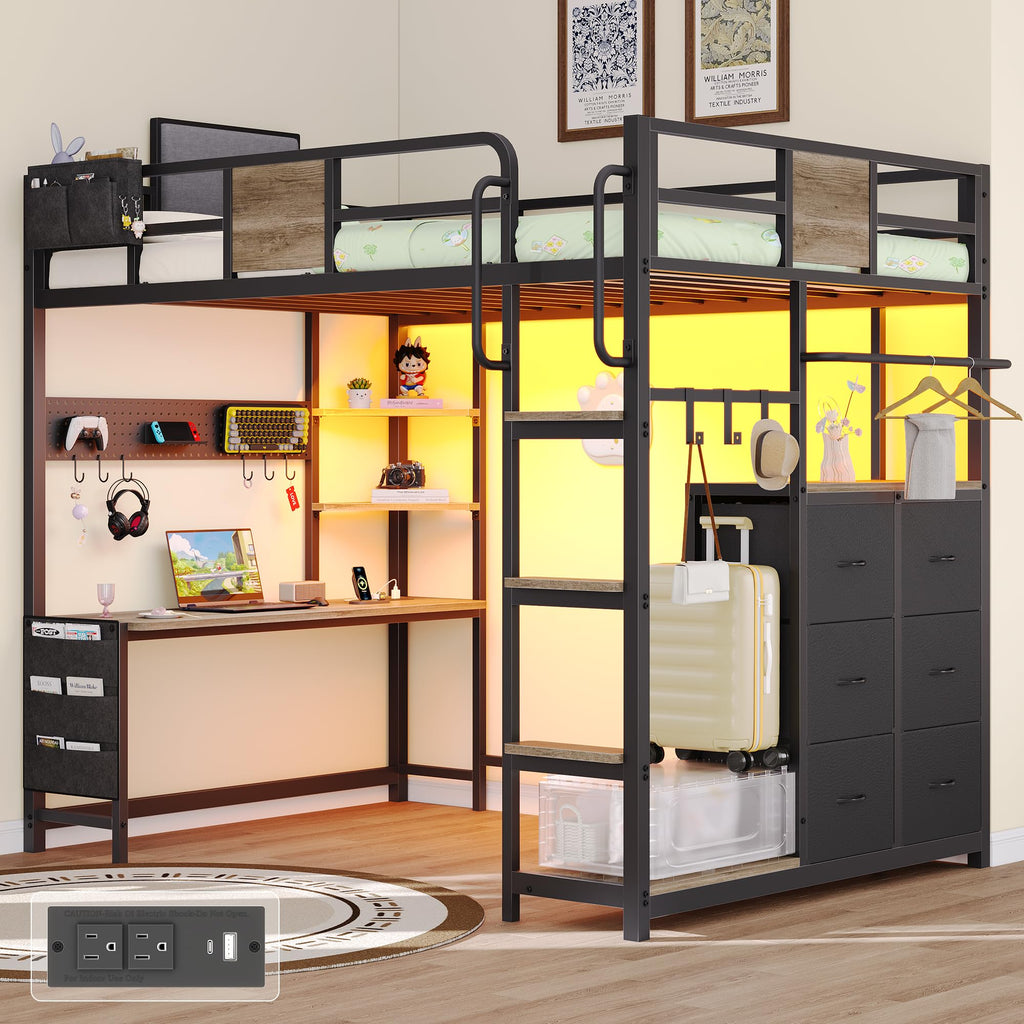Twin Loft Bed with Storage and 6 Drawers J2655