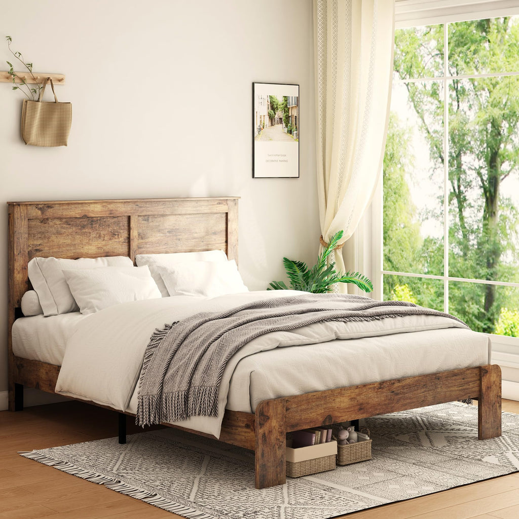 Wood Full Size Bed Frame with Headboard and Footboard P540336