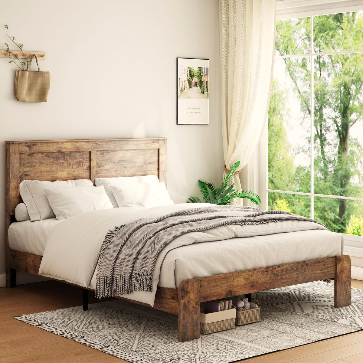 Wood Full Size Bed Frame with Headboard and Footboard P540336