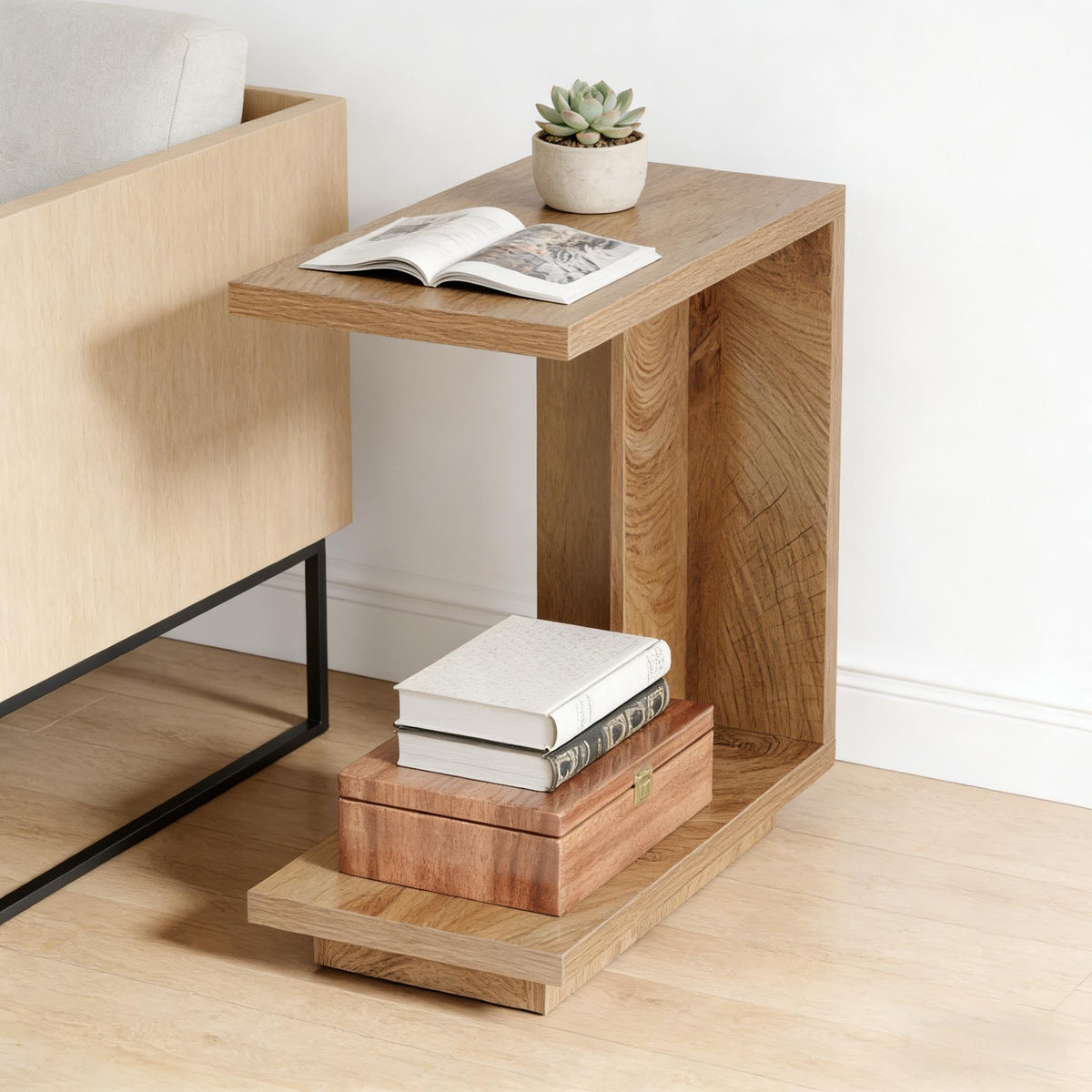 C-Shaped Side Table with Hidden Storage R9709