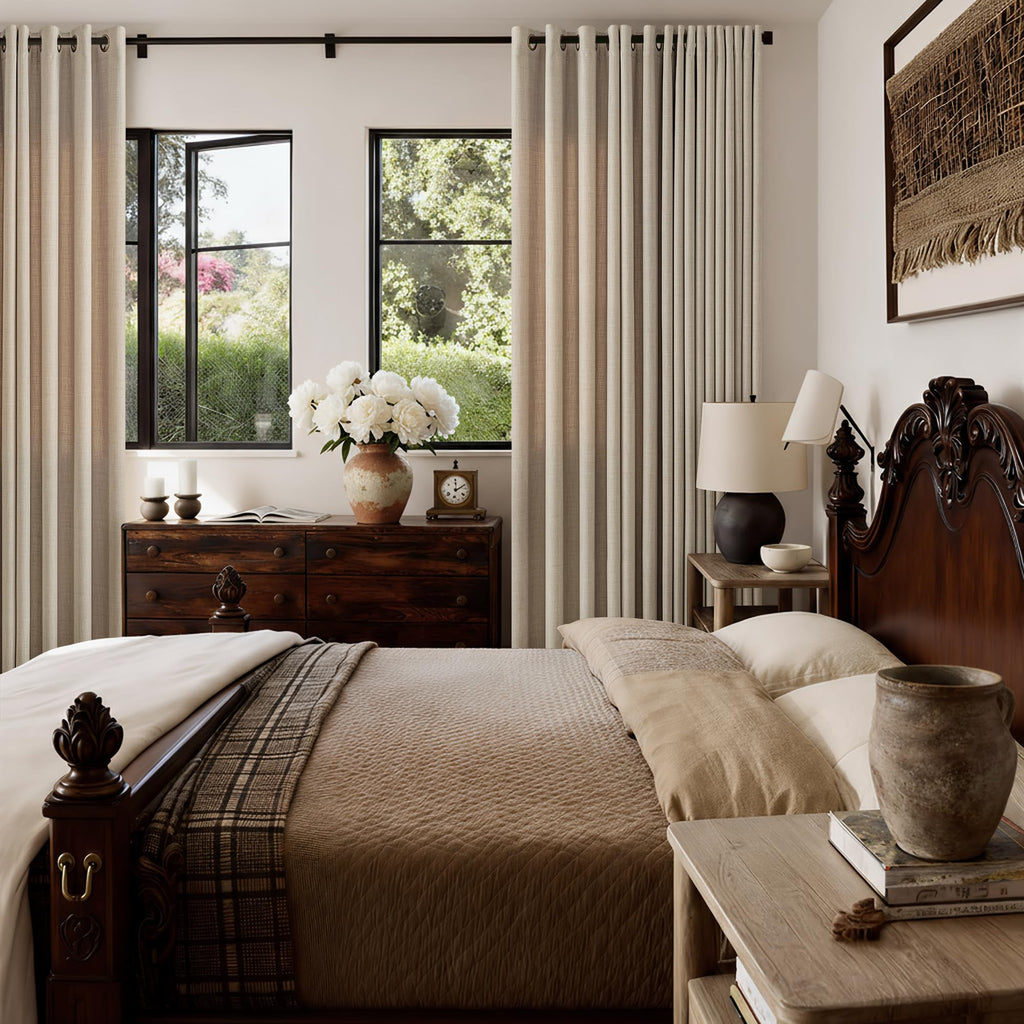 Taupe Linen Textured Grommet Curtains A11367