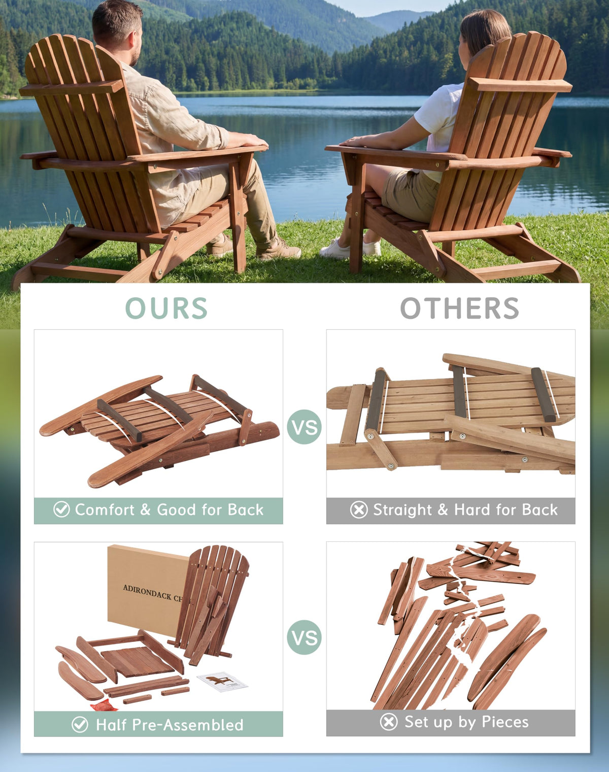 Wooden Folding Adirondack Chair Set of 2 I2784