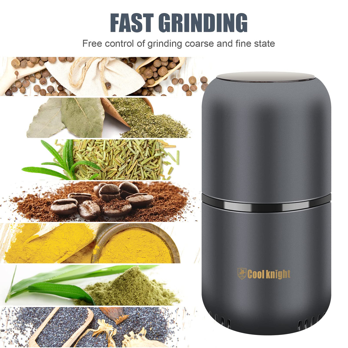 Electric Herb Grinder with Pollen Catcher 7.5" Grey T8497