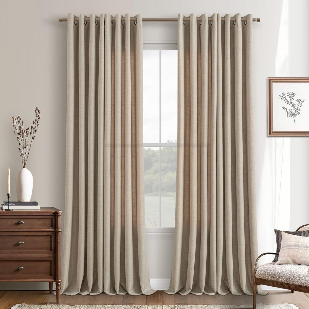 Taupe Linen Textured Grommet Curtains A11367
