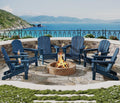 Navy Blue HDPE Folding Adirondack Chair Set of 6 with Cup Holder W498086