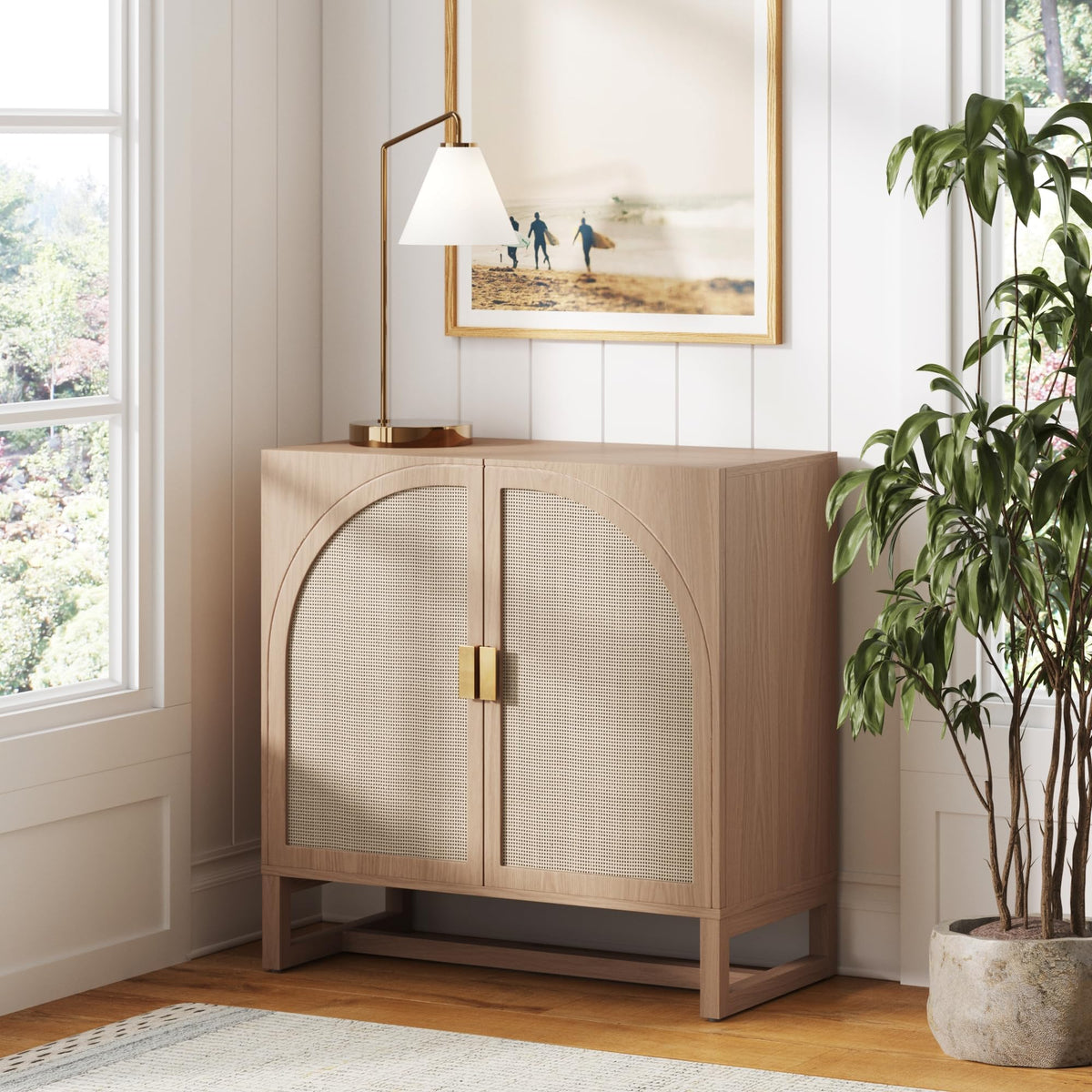 Mid-Century Modern Wood Storage Cabinet with Doors F9078