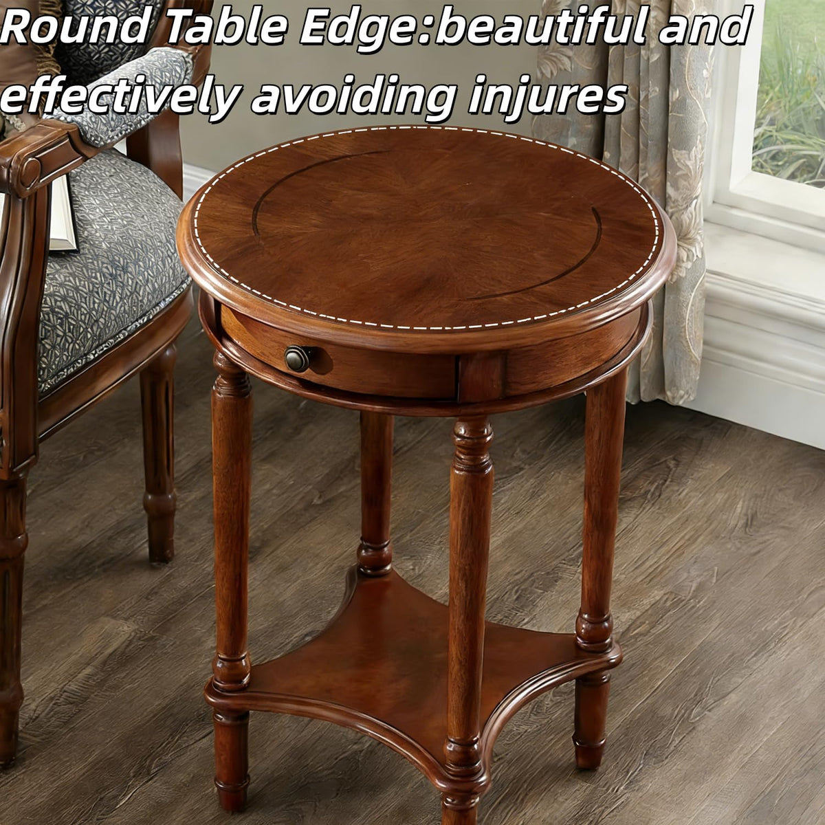2-Tier Round Side Table with Drawer K484