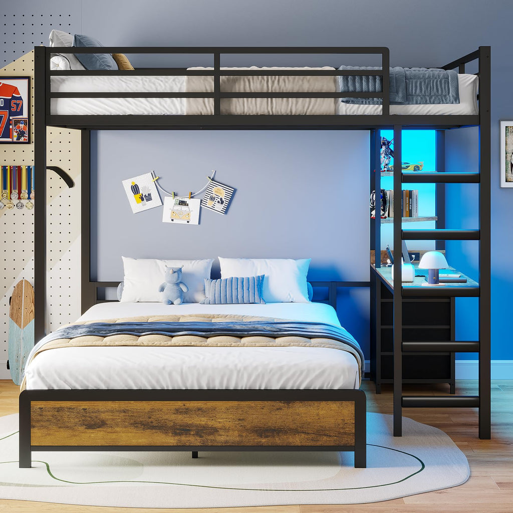Twin Over Full Bunk Bed with Desk & 4 Storage Drawers, Black N87204