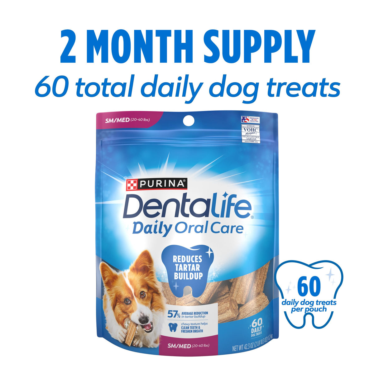 Daily Oral Care Dog Treats, Small/Medium, 60 ct O85915