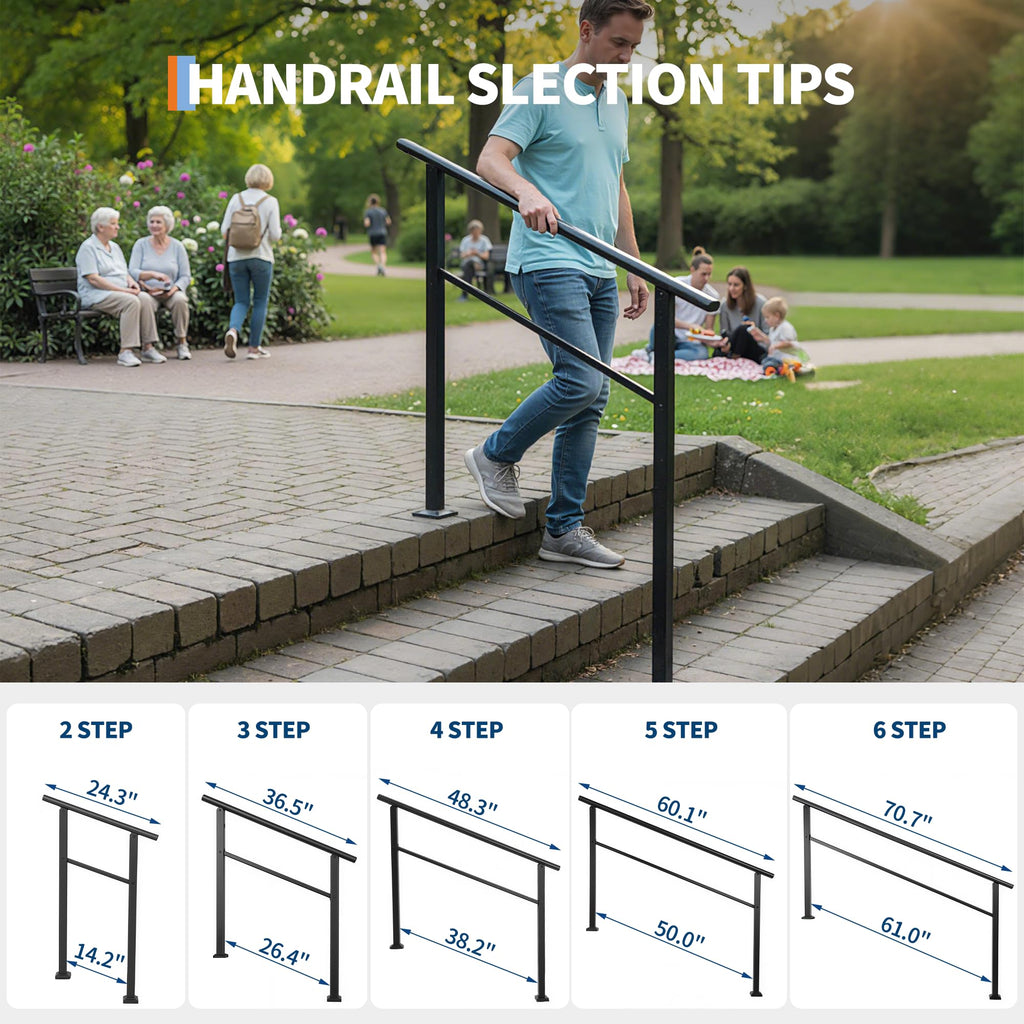 4 Step Black Aluminum Iron Outdoor Stair Handrail Kit X4273