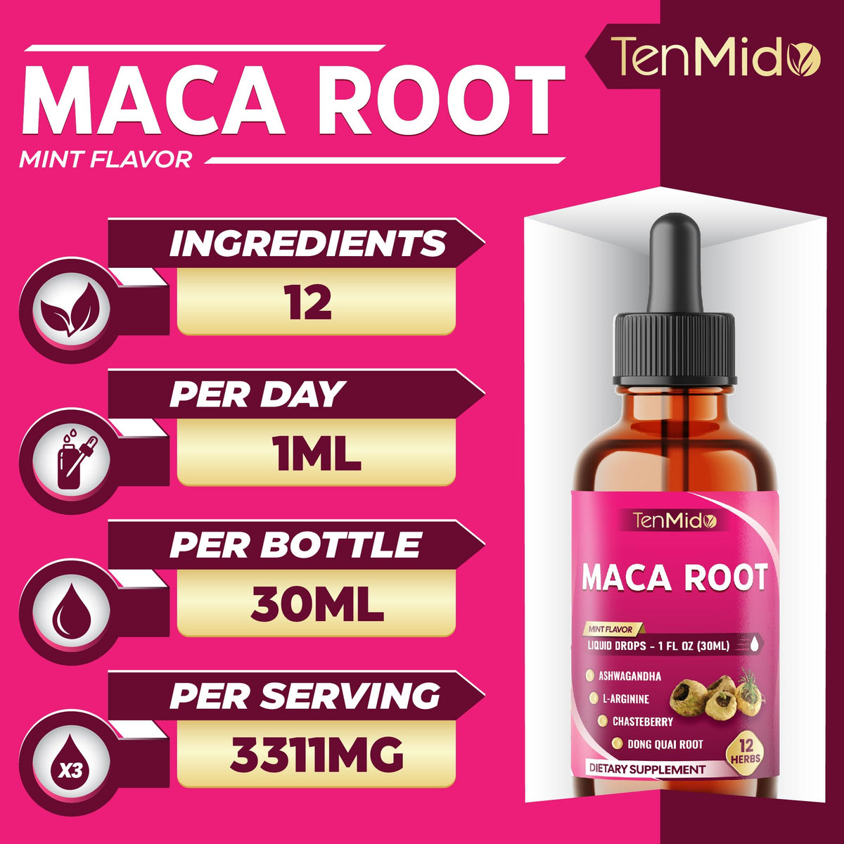 Maca Root Liquid Drops with Ashwagandha 1 Fl Oz E8418