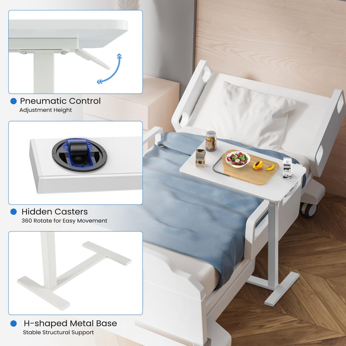 Hospital Over Bed Table with Wheels White J907