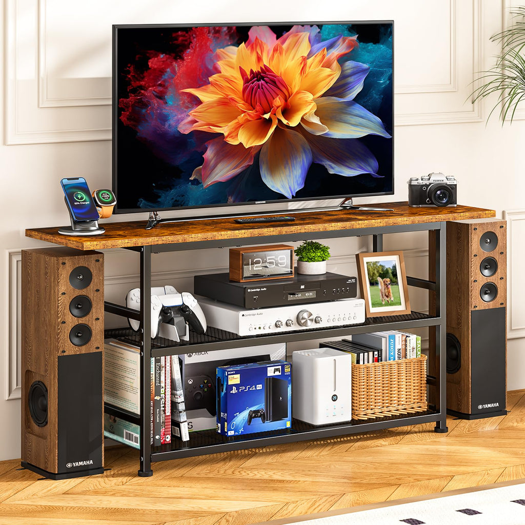 Rustic Brown TV Stand up to 55 Inch with 3 Tier Storage Shelves Z940