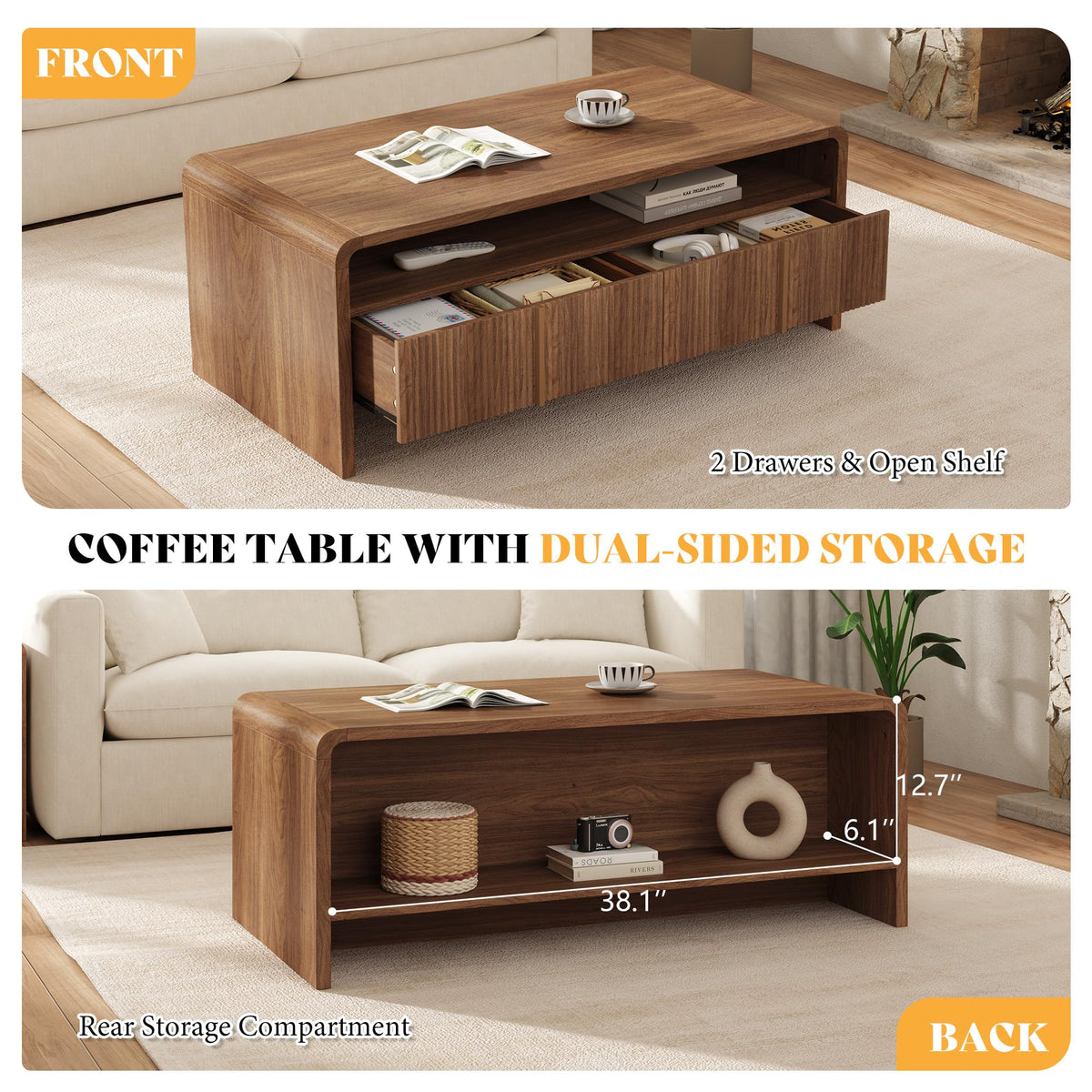 Fluted Coffee Table with Storage L41460