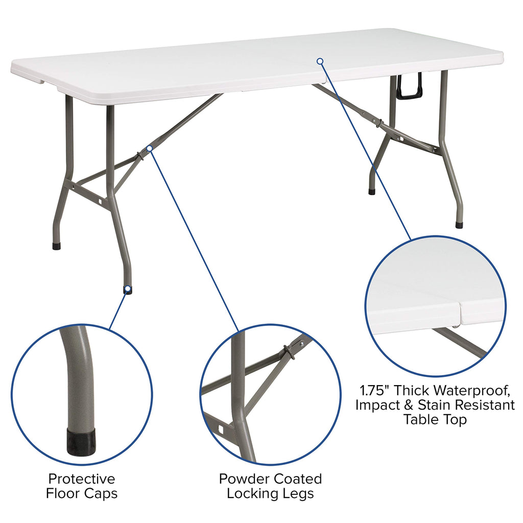 6-Foot Bi-Fold Granite White Plastic Folding Table F957