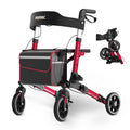 Red Foldable Lightweight Aluminum Rollator Walker with Seat and Brakes N402