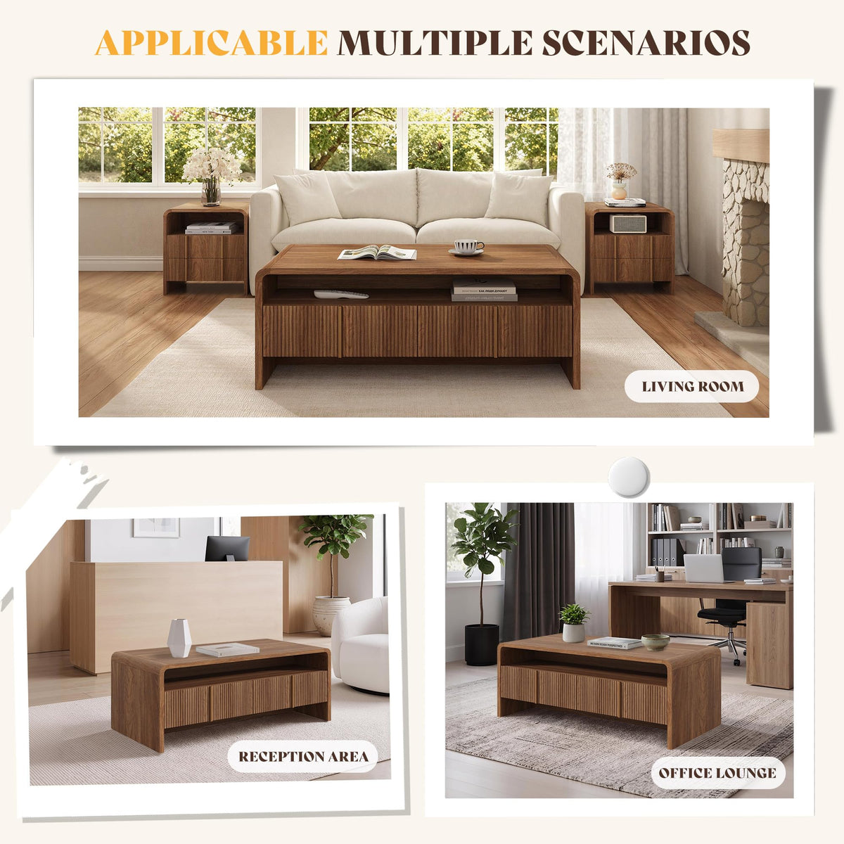 Fluted Coffee Table with Storage L41460
